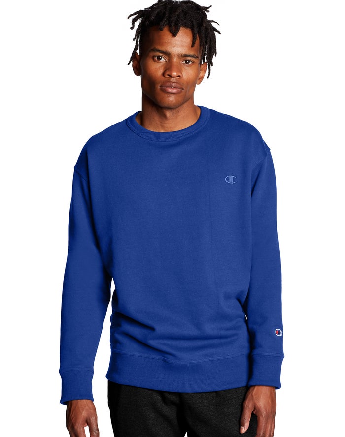 Champion Mens Sweatshirt NZ - Powerblend Fleece Crew C Logo Blue ( 5243-NVRUF )